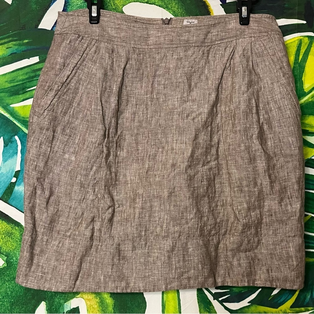 EUC $99 Tristan Women’s Size 6/8 Taupe Mocha Brown Zip Back Linen Office Skirt
